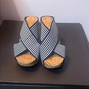 Striped Navy and White Wedge Sandals